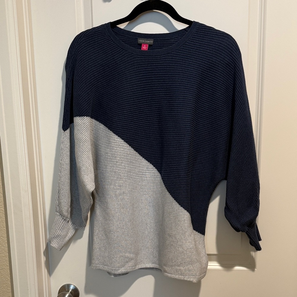 Vince Camuto Navy and Light Gray Sweater
